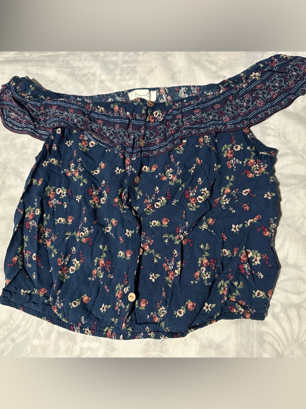 Brunch Off-Shoulder Floral Top - Navy